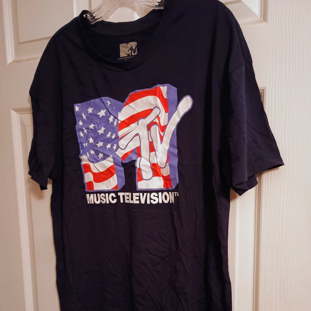 MTV American Flag, Navy Blue, TShirt, 2XL, New